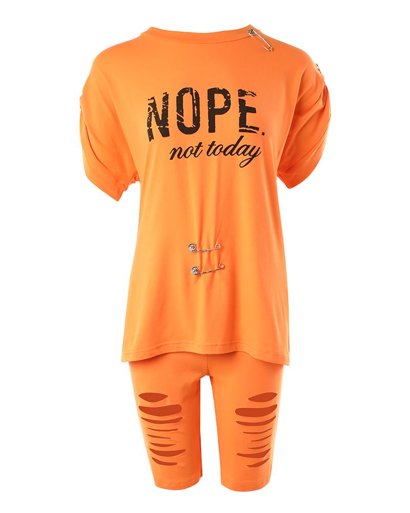 Nope Not Today Print Casual Top & Shorts Set