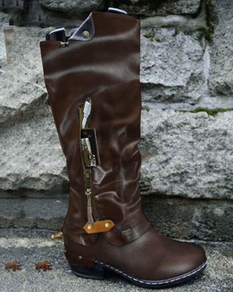 Zipper Design Chunky Cowboy Boots