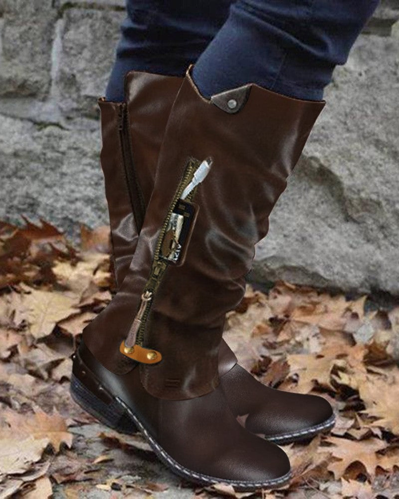 Zipper Design Chunky Cowboy Boots