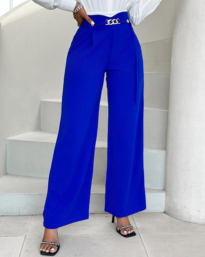 Chain Decor High Waist Wide Leg Pants