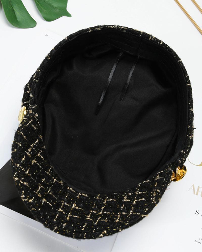Trendy Tweed Chain Decor Peaked Cap