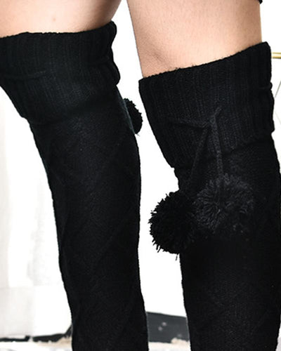 1Pair Braided Bowknot Decor Skinny Long Socks