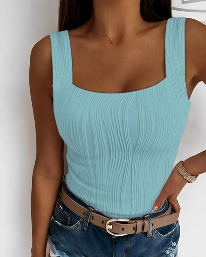 Square Neck Textured Tank Top