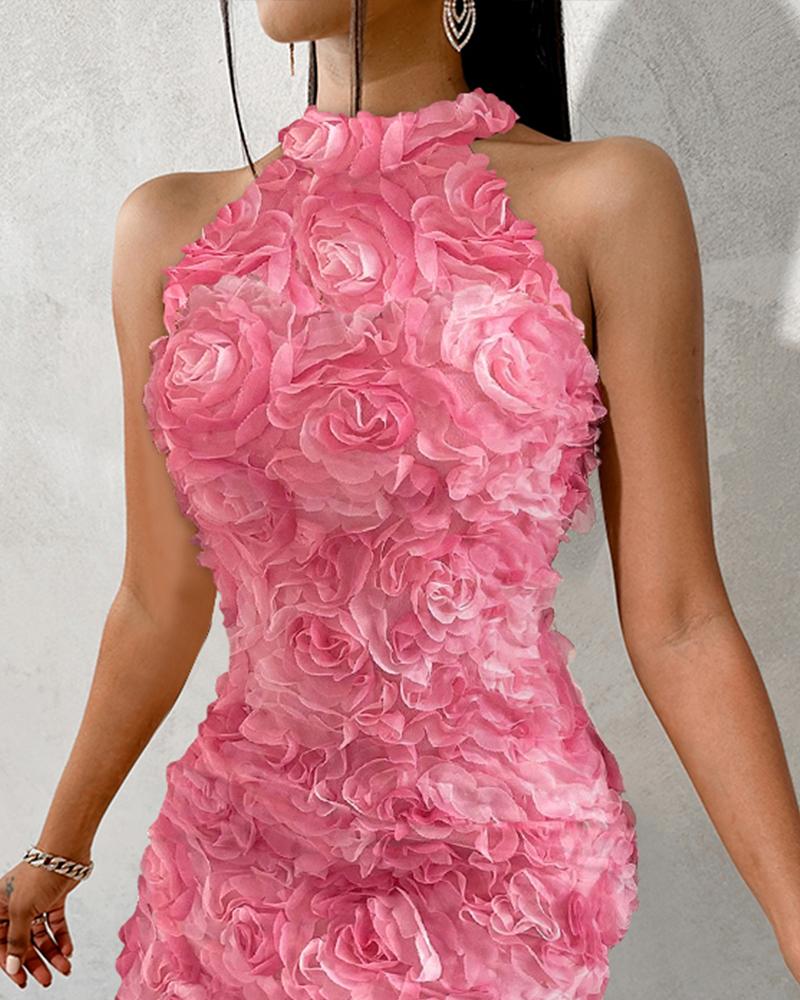 Floral Pattern Sleeveless Party Dress