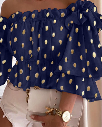 Metallic Polka Dot Print Off Shoulder Top