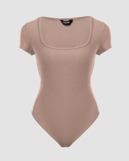 Square Neck Short Sleeve Ribbed Bodysuit