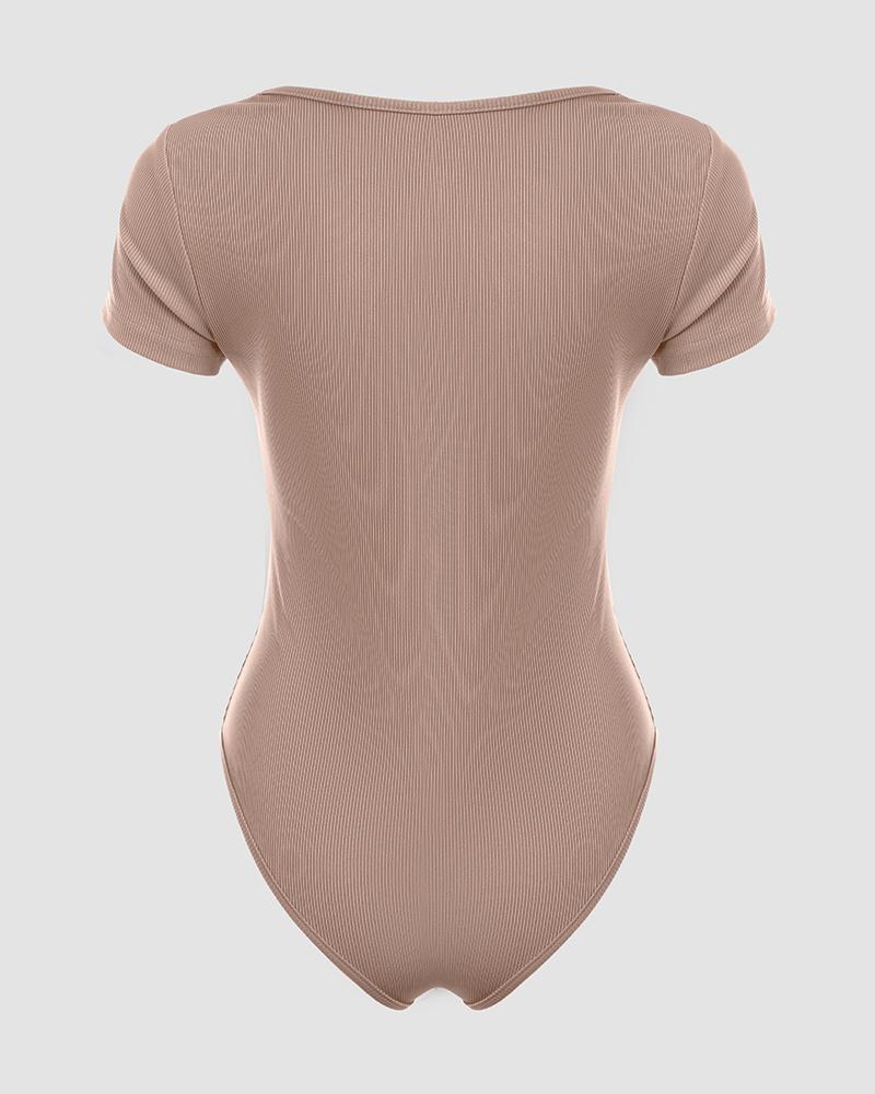 Square Neck Short Sleeve Ribbed Bodysuit