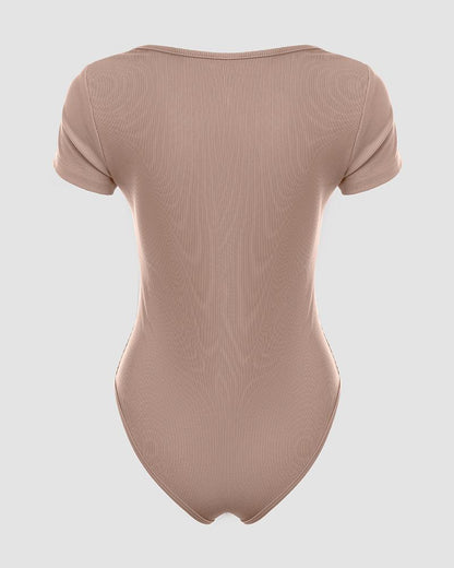 Square Neck Short Sleeve Ribbed Bodysuit