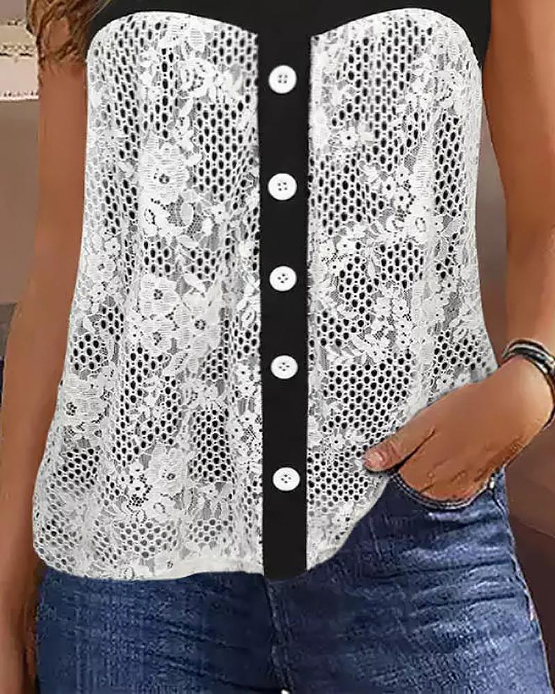 Crochet Lace Double Strap Tank Top