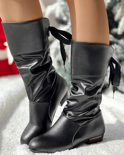 Eyelet Tied Detail Chunky Heel Ankle Boots