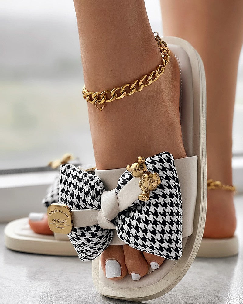 Houndstooth Bowknot Design Summer Slippers