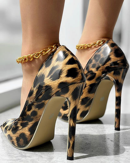 Leopard Peep Toe Stiletto Heels Sandals