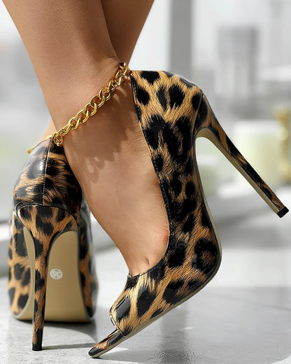 Leopard Peep Toe Stiletto Heels Sandals