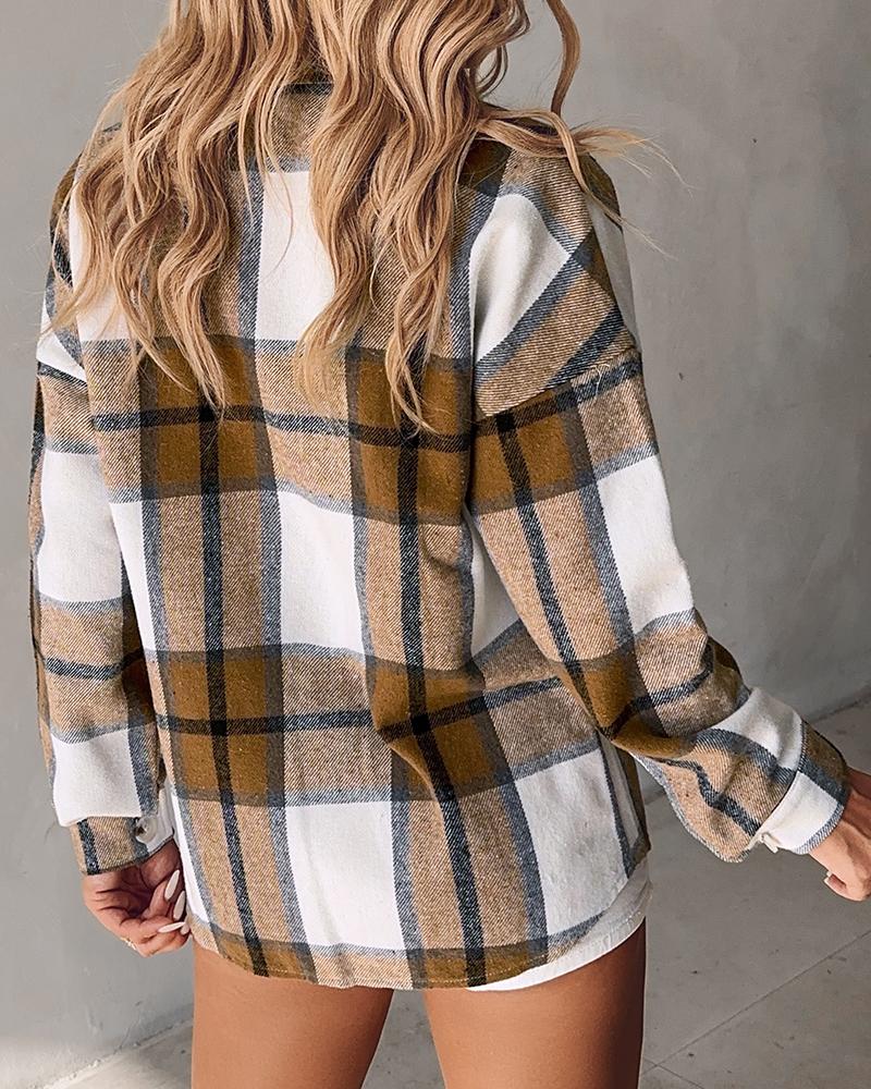 Plaid Print Buttoned Pocket Design Shacket