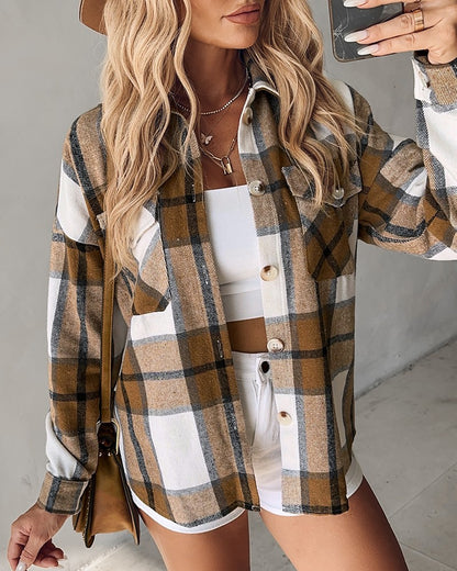 Plaid Print Buttoned Pocket Design Shacket