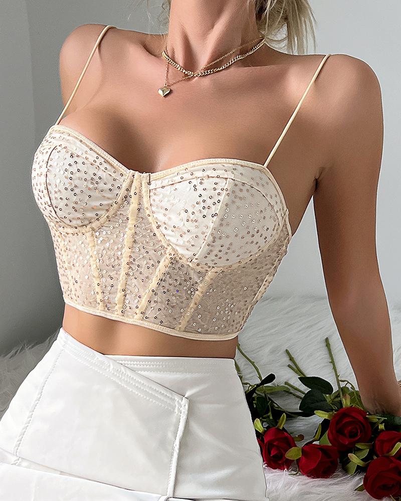 Spaghetti Strap Sequin Corset Top