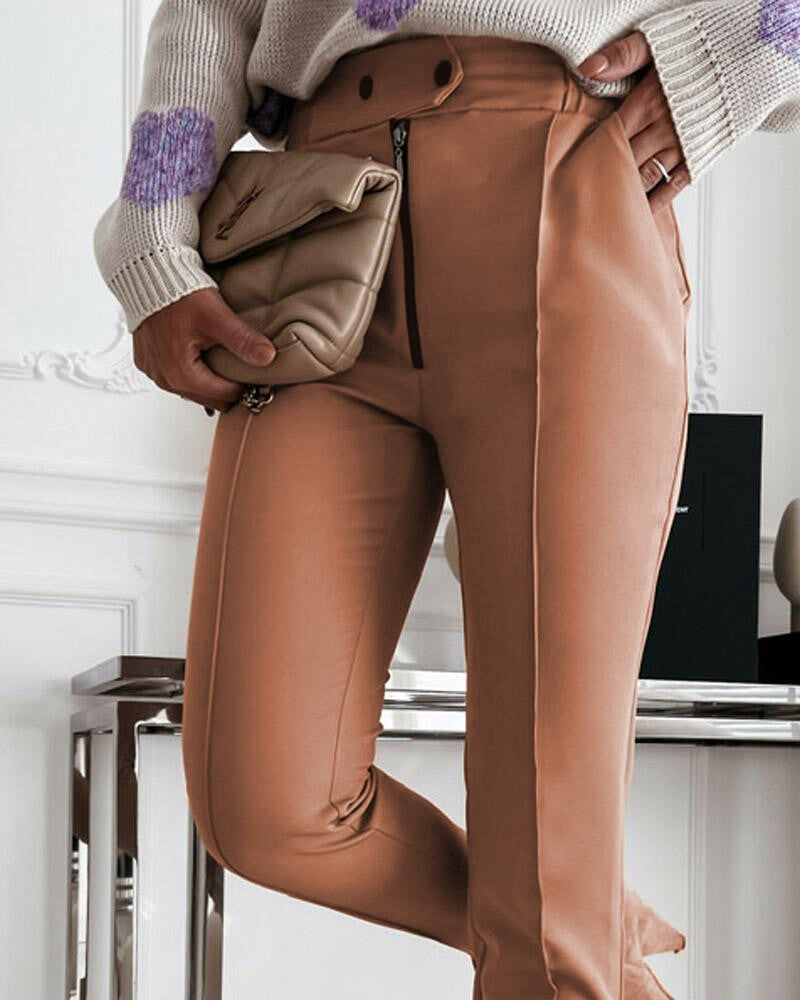 Zipper Fly Buttoned Skinny Pants