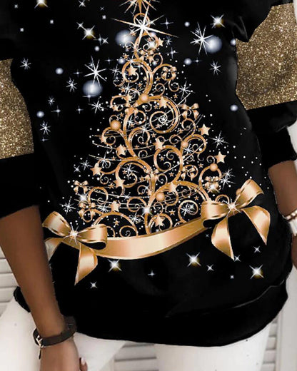 Christmas Tree Print Long Sleeve Sweatshirt