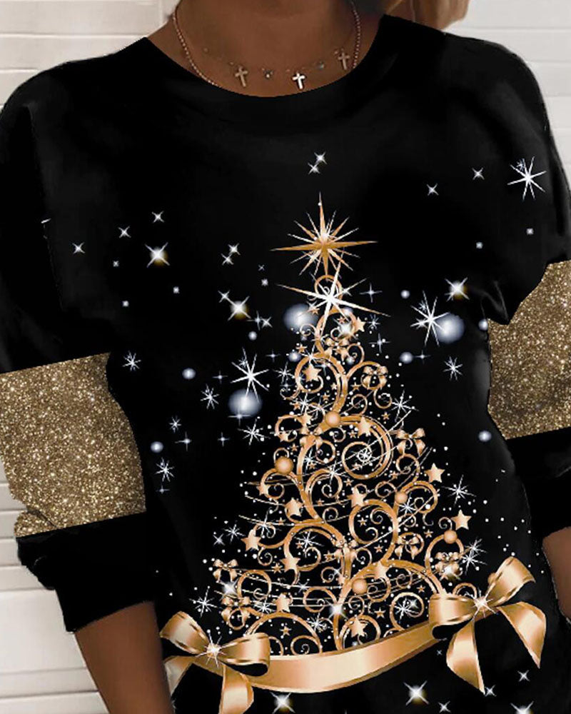 Christmas Tree Print Long Sleeve Sweatshirt