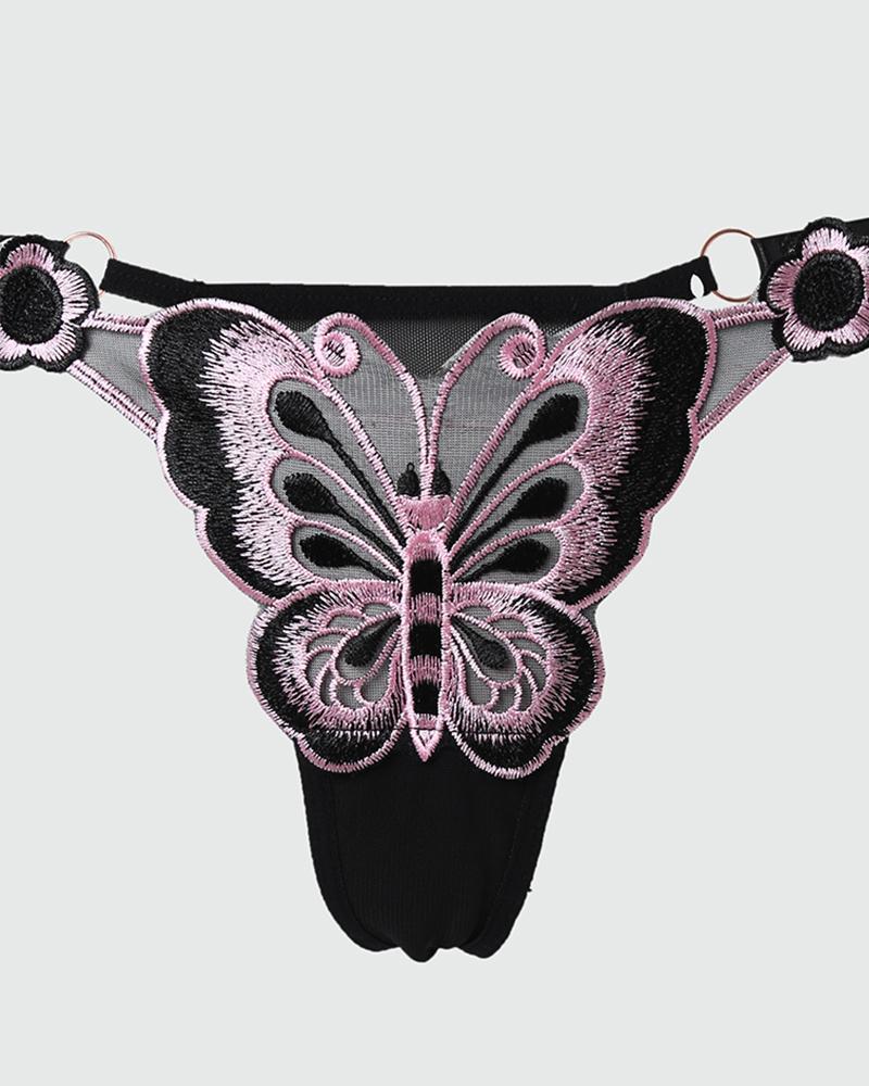 Butterfly Embroidery Low Waist Thong Panty