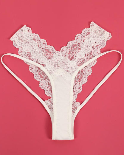 Cutout Contrast Lace Thong Panty