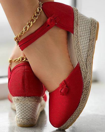 Braided Espadrille Knot Button Ankle Strap Wedge Sandals