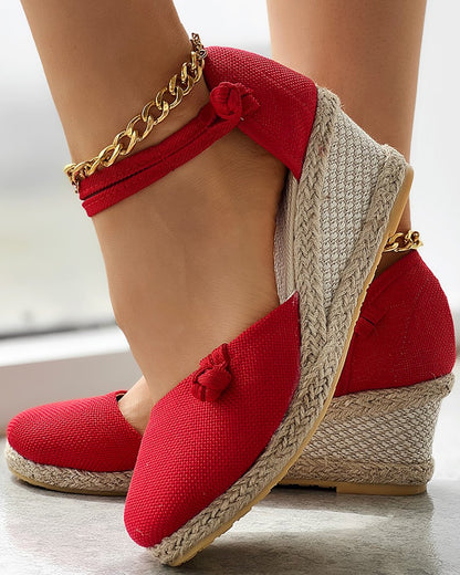 Braided Espadrille Knot Button Ankle Strap Wedge Sandals