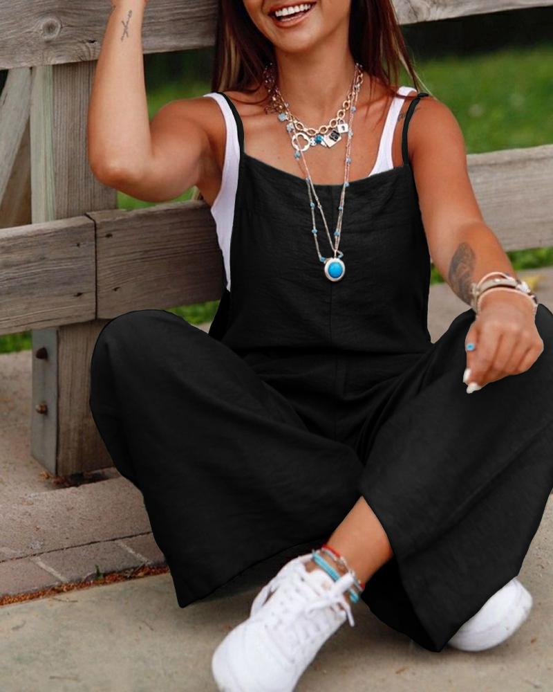 Pocket Decor Casual Suspender Jumpsuit