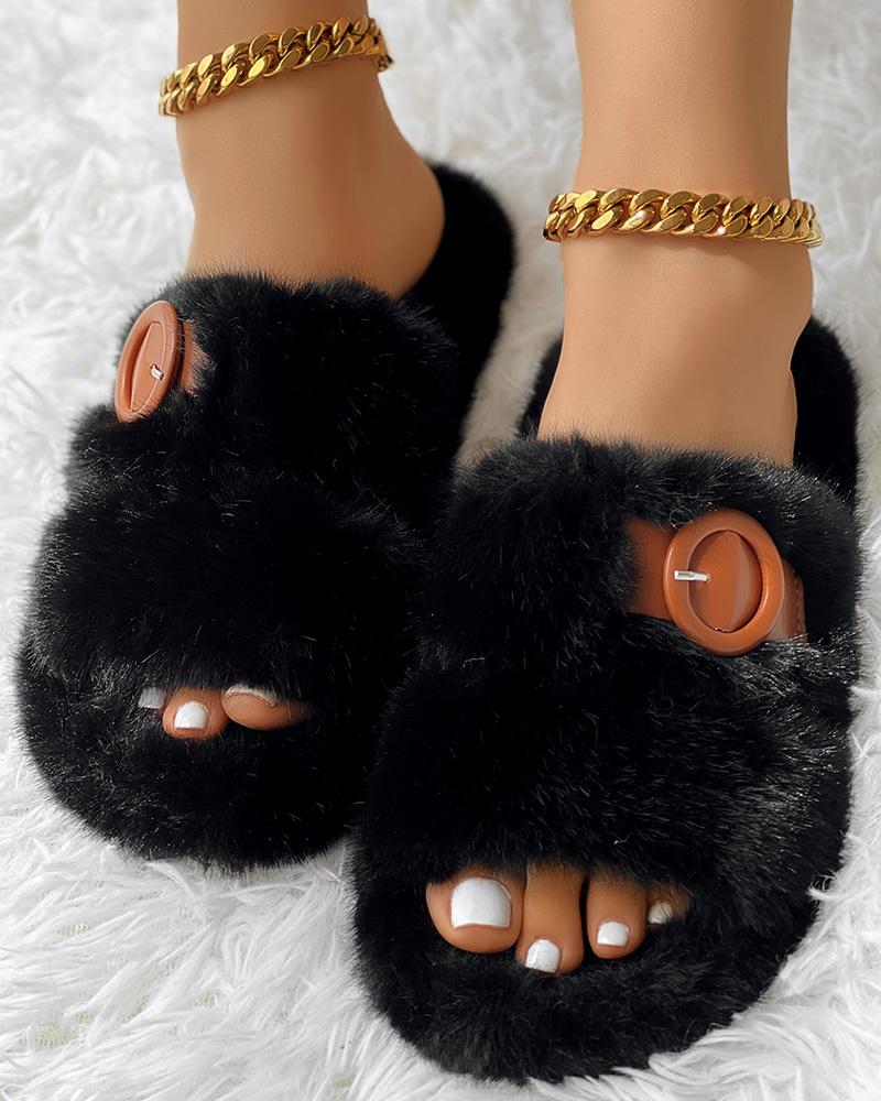 Buckled Fluffy Soft Winter Slippers