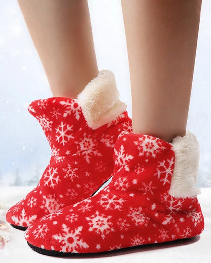 Christmas Snowflake Print Fluffy Indoor Boots