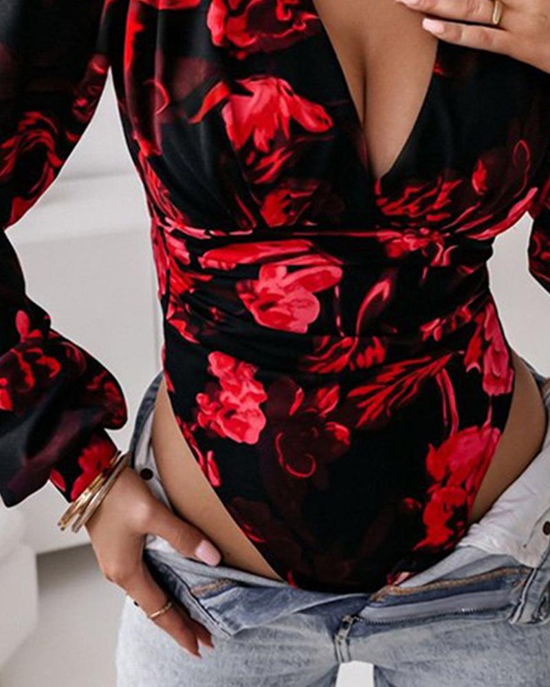 Floral Print Long Sleeve Bodysuit