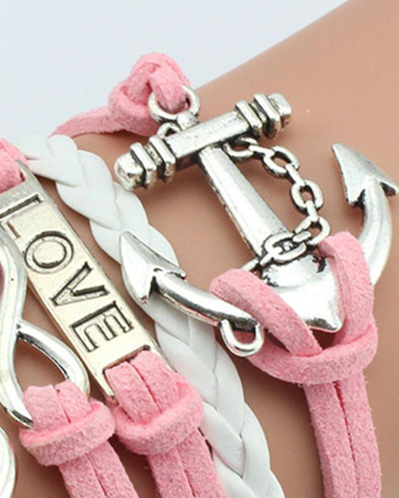 1pcs Double Heart Anchor Love Pattern Multi layer Bracelet