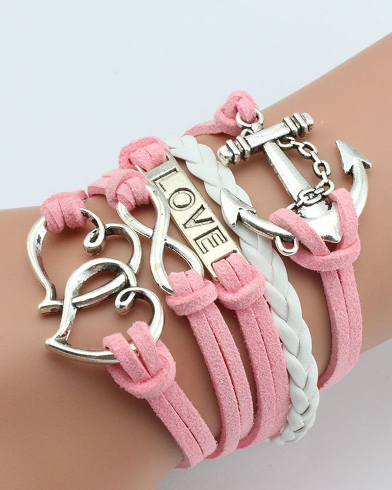 1pcs Double Heart Anchor Love Pattern Multi layer Bracelet