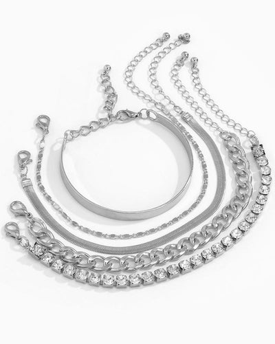 5pcs Women's Fashion Gorgeous Faux Diamond Geometric Cutout Bracelets Set