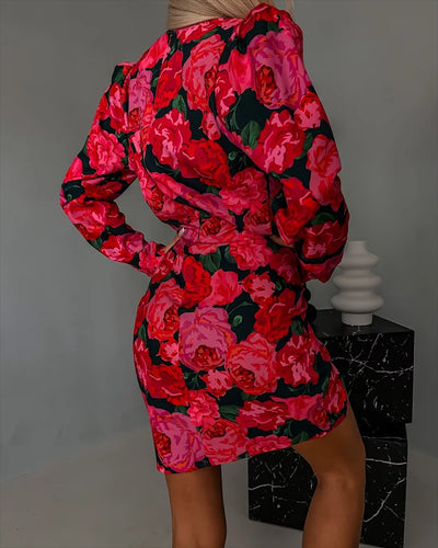 Floral Print Ruched Bodycon Dress