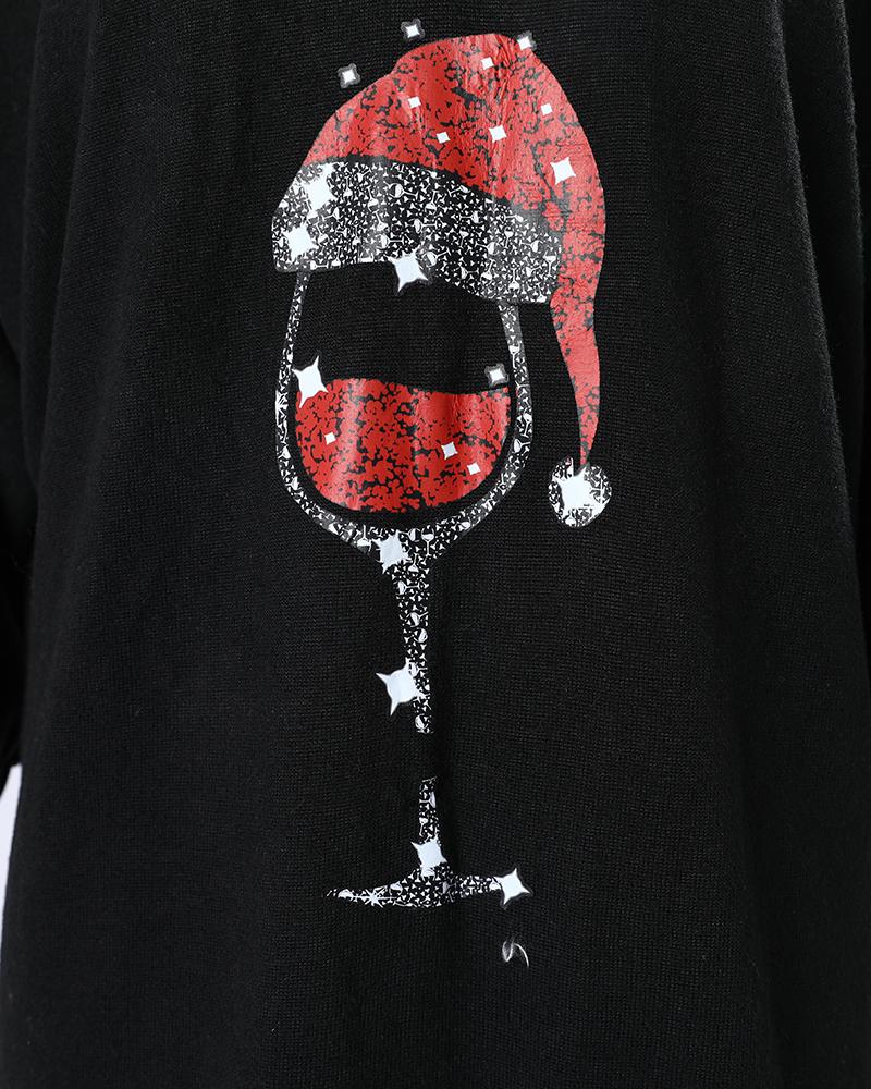 Christmas Wine Glass Print Casual Dress