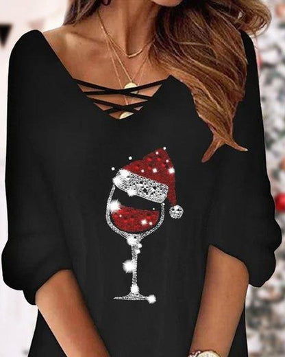 Christmas Wine Glass Print Casual Dress