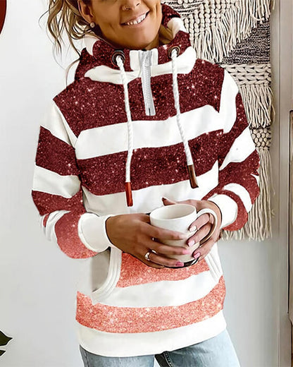 Striped Ombre Pocket Design Hooded Sweatshirt