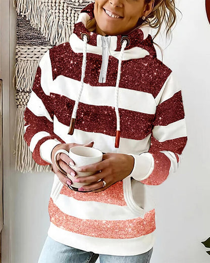 Striped Ombre Pocket Design Hooded Sweatshirt