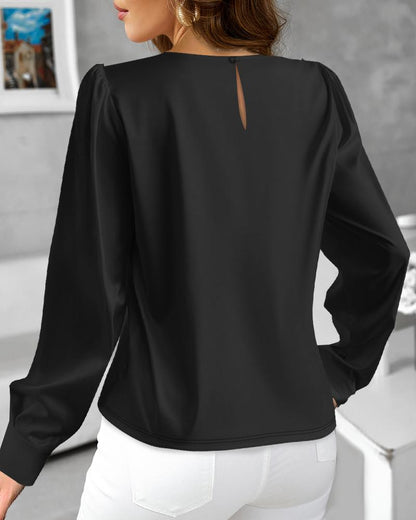 Bowknot Decor Long Sleeve Satin Top