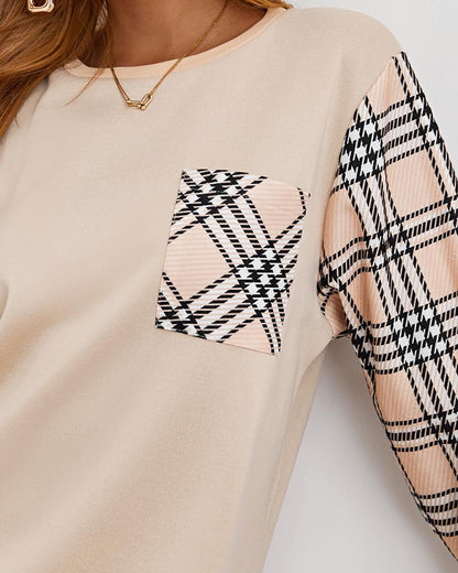 Plaid Print Colorblock Long Sleeve Sweatshirt Dress