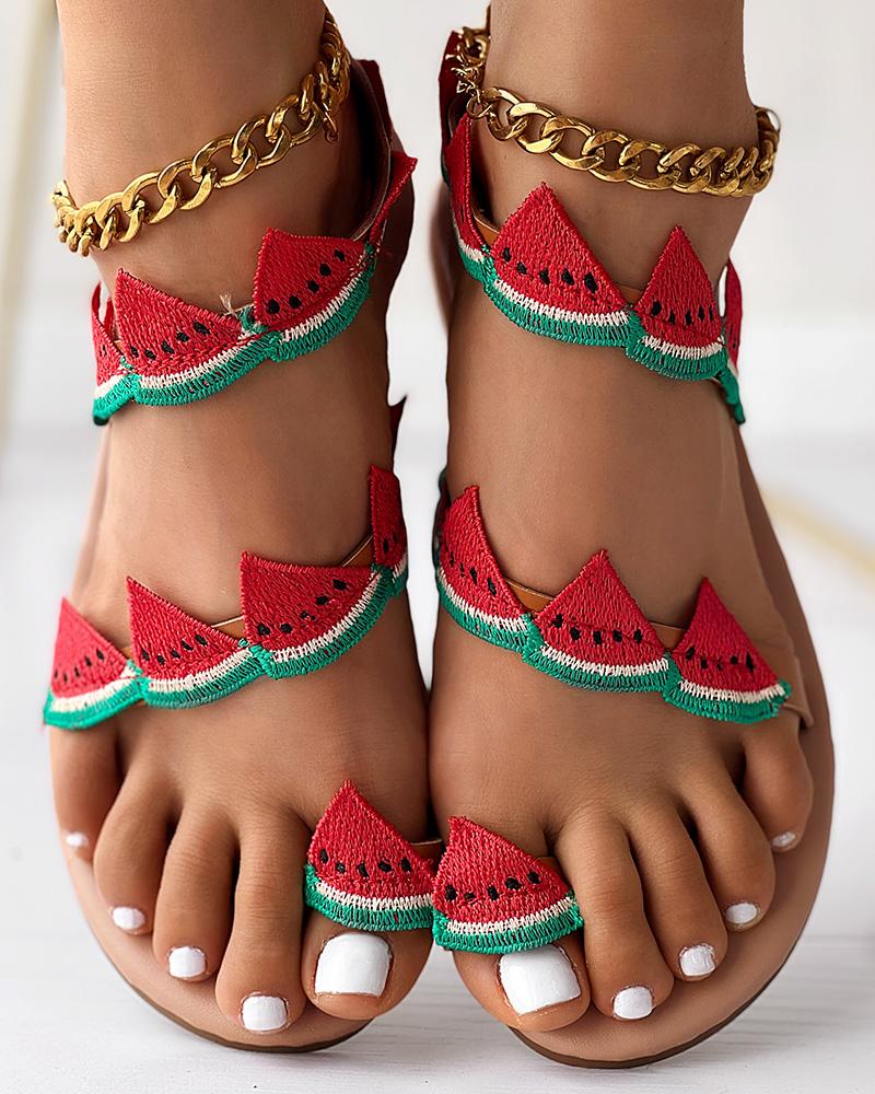 Fruit Pattern Toe Ring Summer Beach Sandals