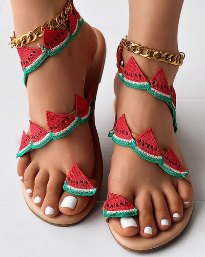 Fruit Pattern Toe Ring Summer Beach Sandals