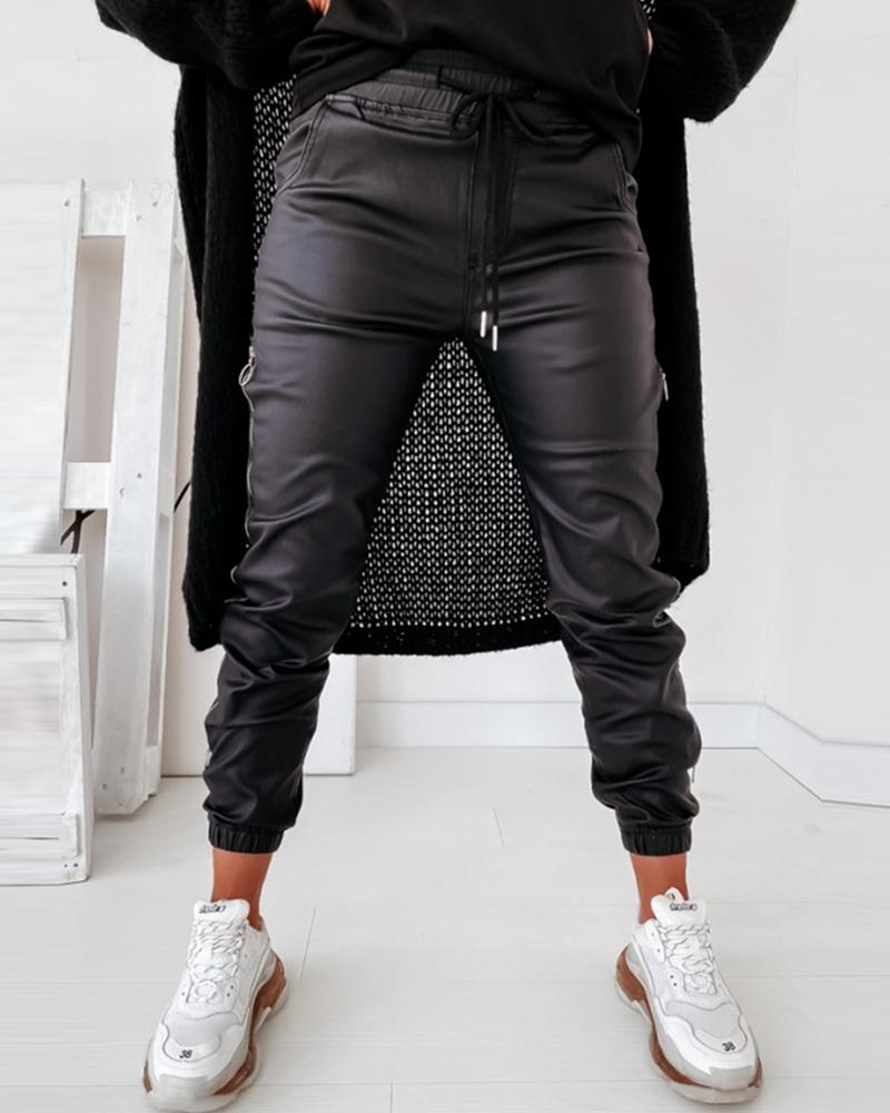Zipper Design Drawstring Ruched Pants