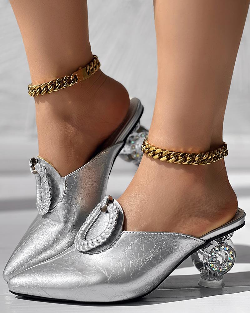 Braided Metallic Clear Chunky Heeled Sandals