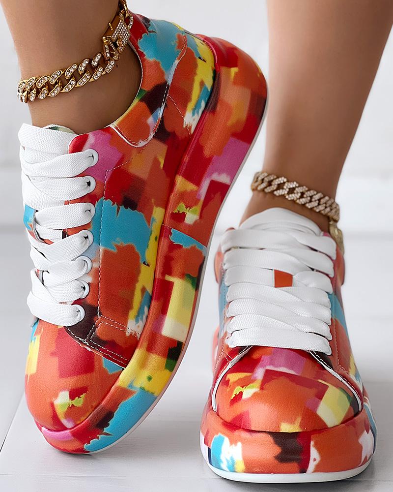 Melting Colors All Over Print Platform Sneakers
