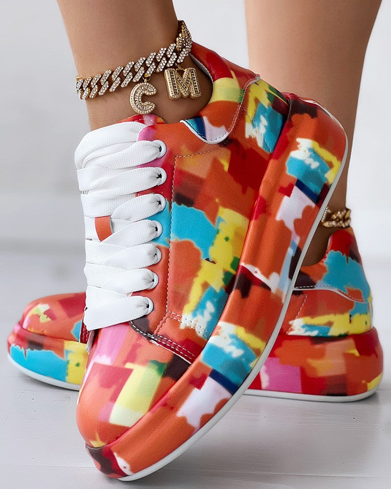 Melting Colors All Over Print Platform Sneakers