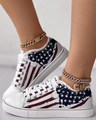 Independence Day Flag Print Raw Hem Sneakers