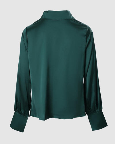 Plunge Long Sleeve Ruched Satin Shirt