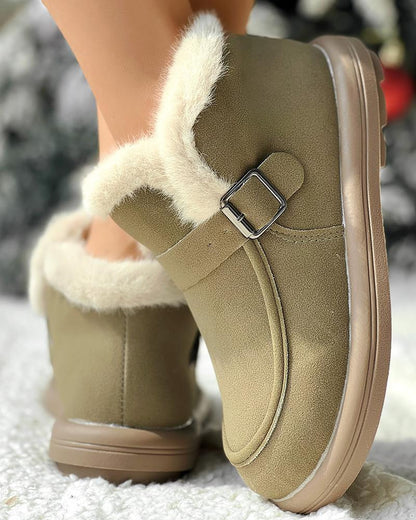 Buckled Fuzzy Lined Warm Ankle Boots